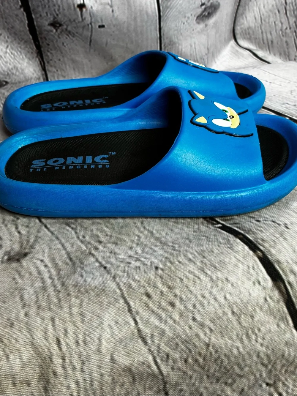 5/$20 Sonic The Hedgehog Slides Sega Blue Ground Up Sandal Youth Boys Size 2-3